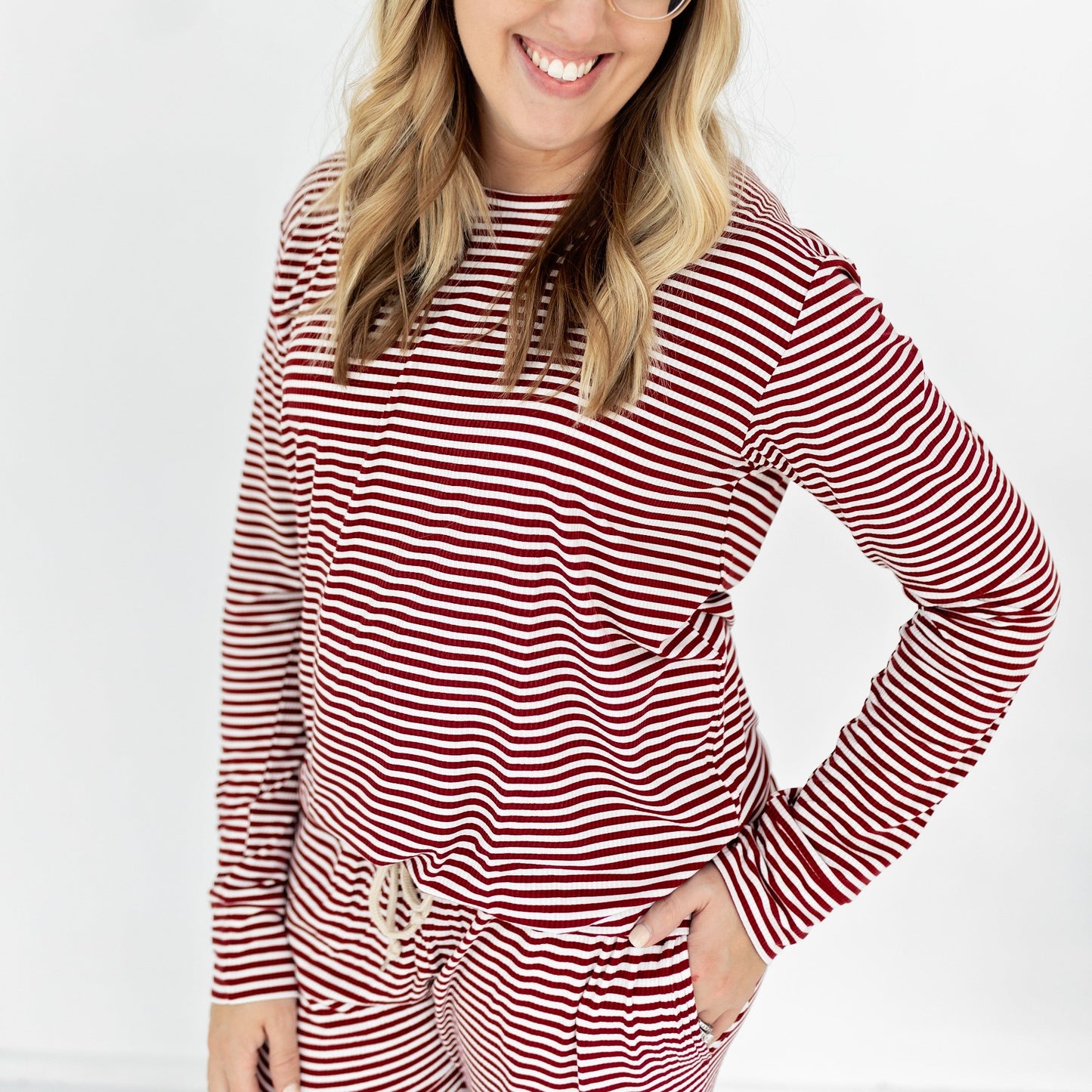 Red Stripe Ribbed Women's Top