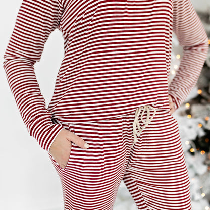 Red Stripe Ribbed Women's Pants