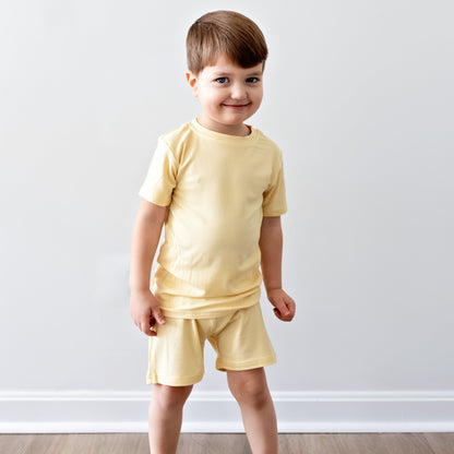 Lemon Yellow Small Ribbed Shorts Two-Piece Set