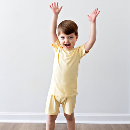 Lemon Yellow Small Ribbed Shorts Two-Piece Set