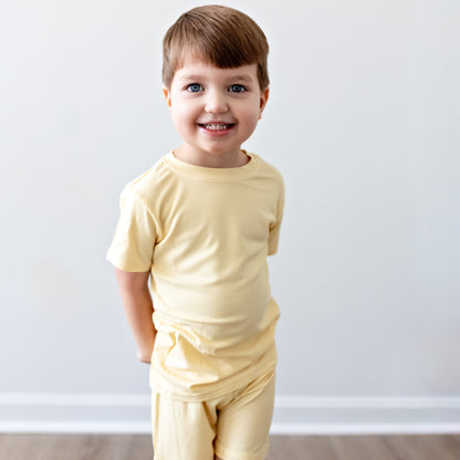 Lemon Yellow Small Ribbed Shorts Two-Piece Set