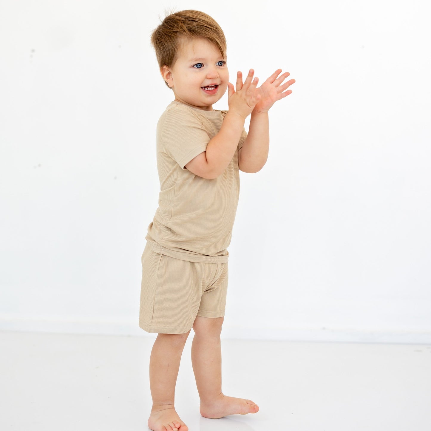 Tan Small Ribbed Shorts Two-Piece Set