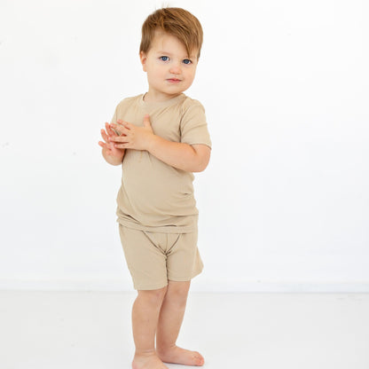 Tan Small Ribbed Shorts Two-Piece Set