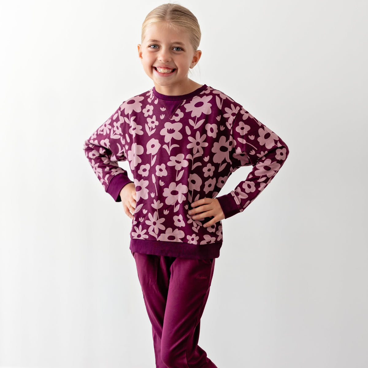 Deep Plum Floral Bamboo French Terry Pullover & Jogger Set