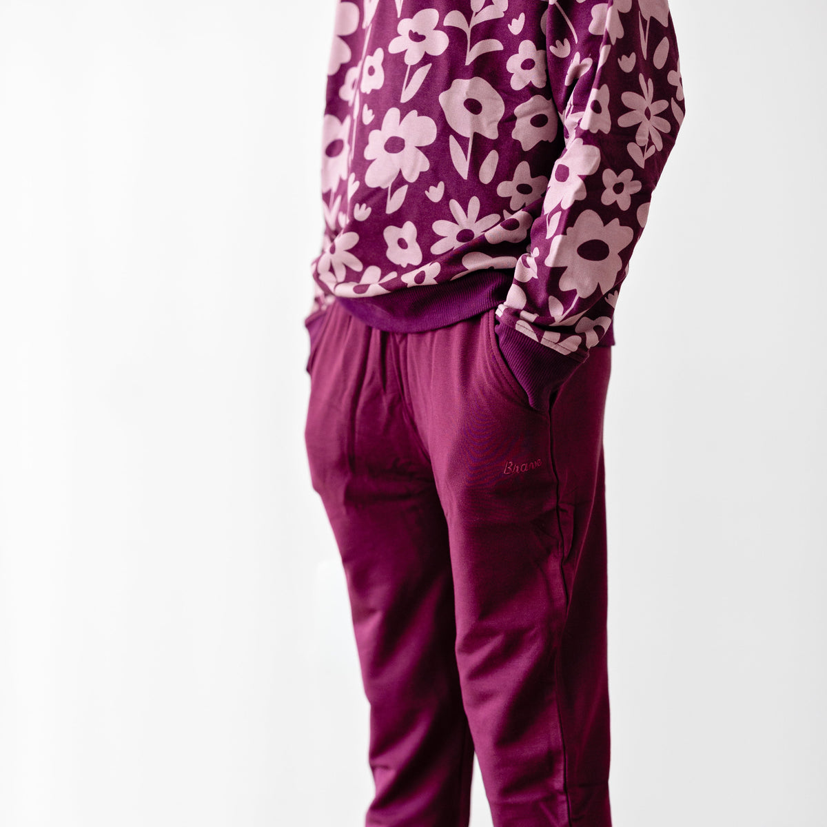 Deep Plum Floral Bamboo French Terry Pullover & Jogger Set