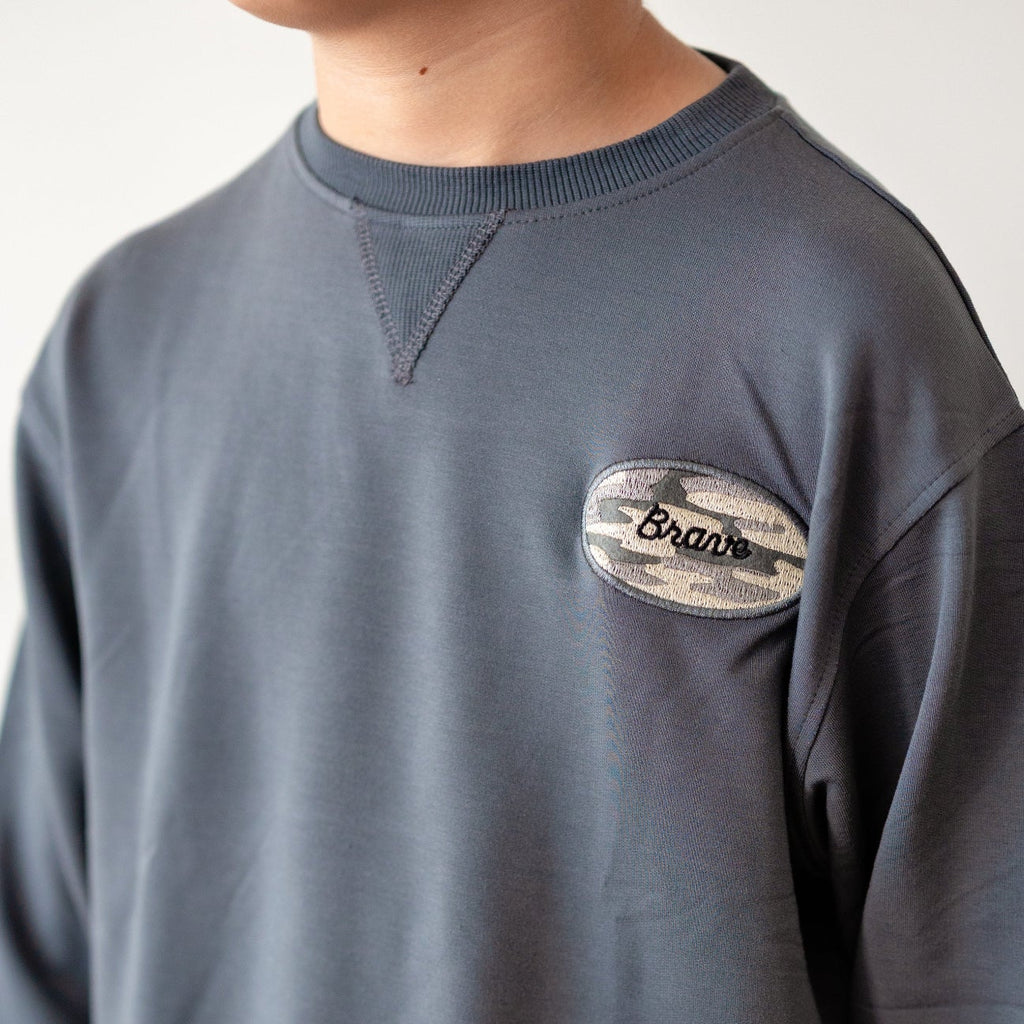 Midnight Charcoal With Camo Patch Bamboo French Terry Pullover