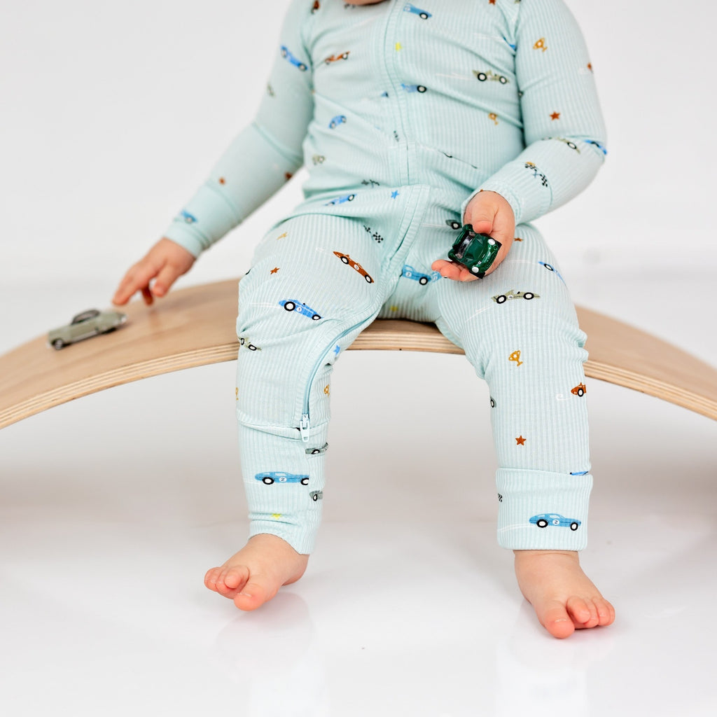 Race Cars Small Ribbed Zip Romper