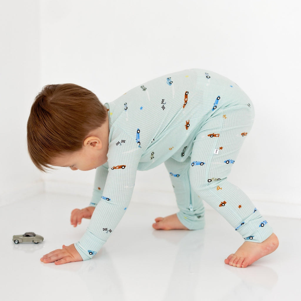Race Cars Small Ribbed Zip Romper