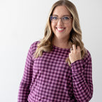Plum Gingham Small Ribbed Women's Matching Set