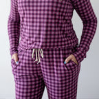 Plum Gingham Small Ribbed Women's Matching Set
