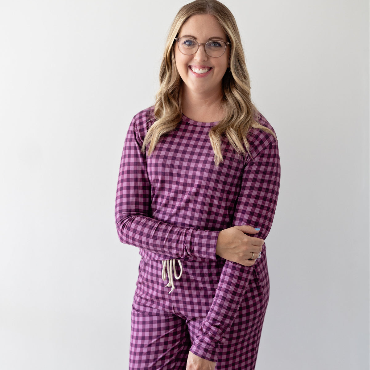 Plum Gingham Small Ribbed Women's Matching Set