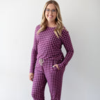Plum Gingham Small Ribbed Women's Matching Set
