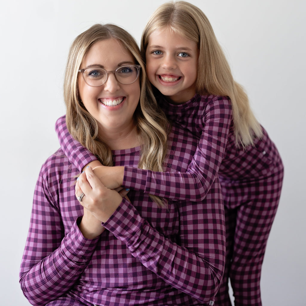 Plum Gingham Small Ribbed Women's Matching Set