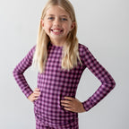 Plum Gingham Small Ribbed Two-Piece Set