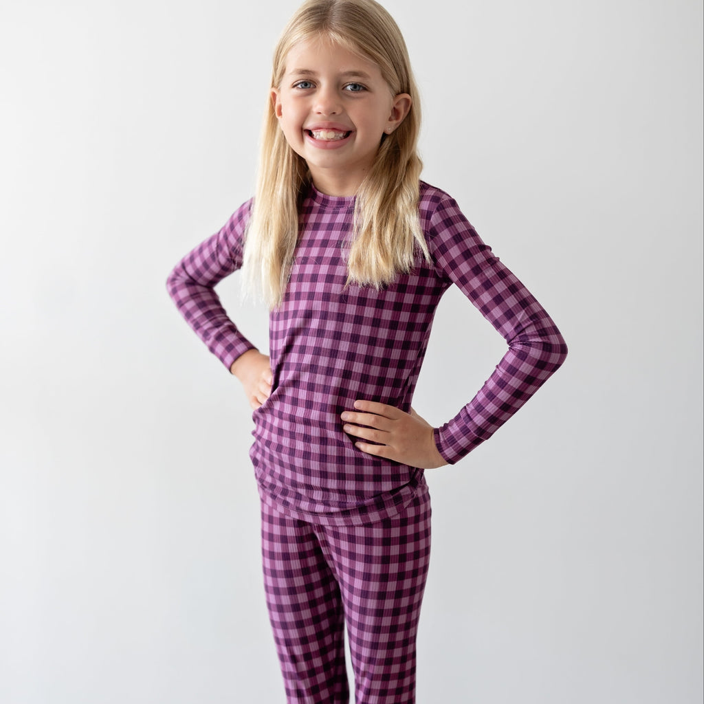 Plum Gingham Small Ribbed Two-Piece Set