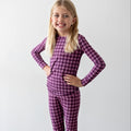 Plum Gingham Small Ribbed Two-Piece Set