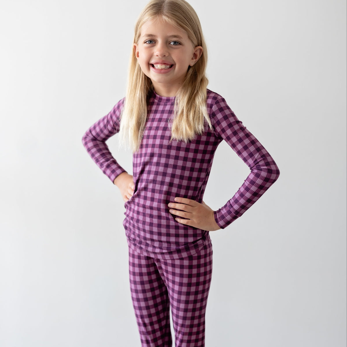 Plum Gingham Small Ribbed Two-Piece Set