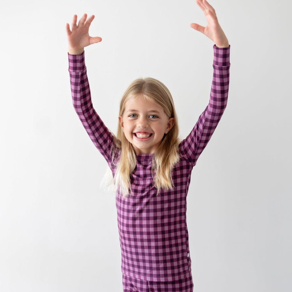 Plum Gingham Small Ribbed Two-Piece Set