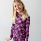 Plum Gingham Small Ribbed Two-Piece Set