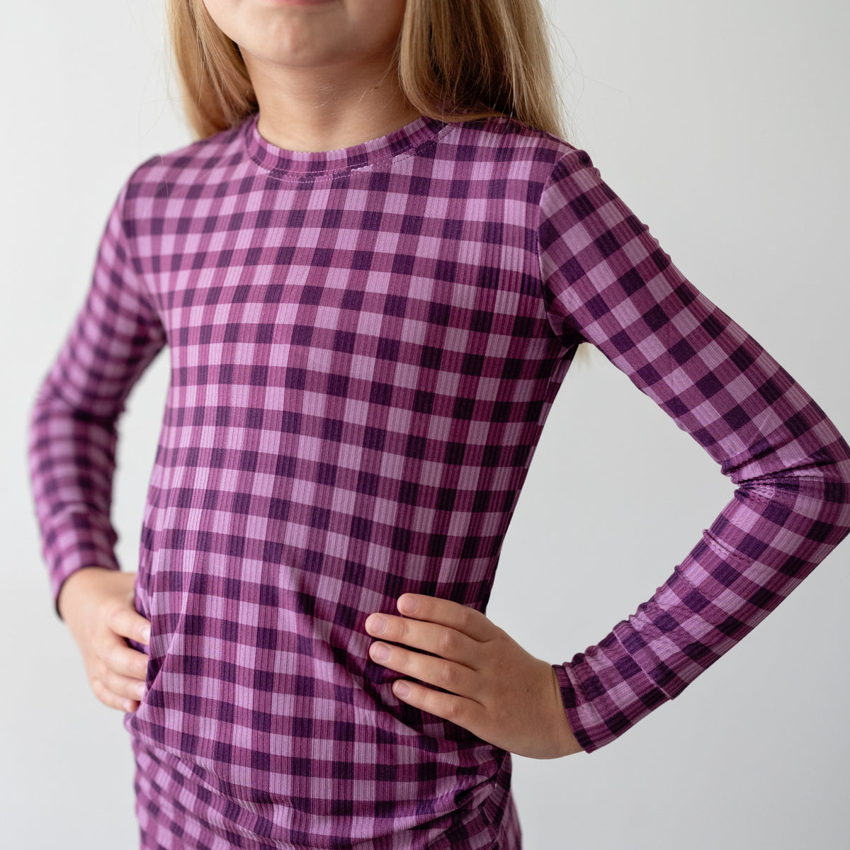 Plum Gingham Small Ribbed Two-Piece Set
