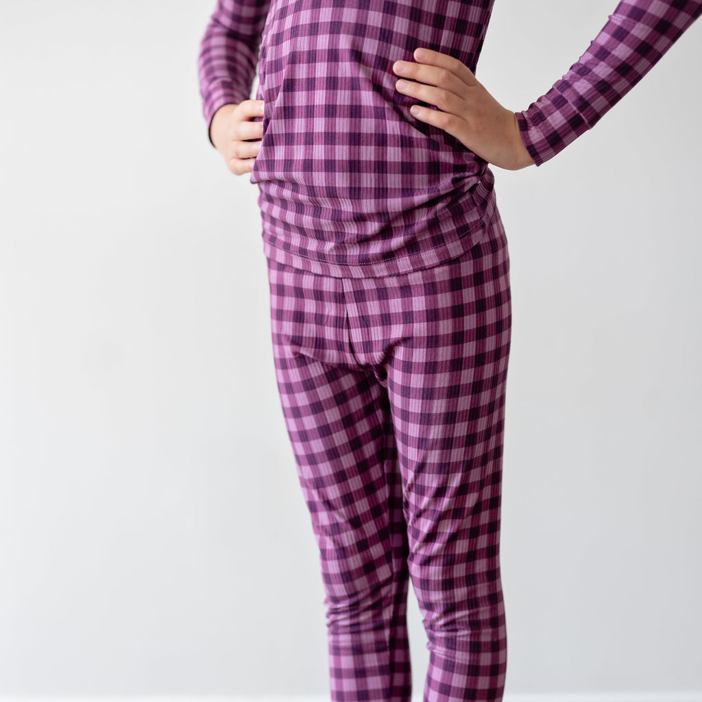 Plum Gingham Small Ribbed Two-Piece Set