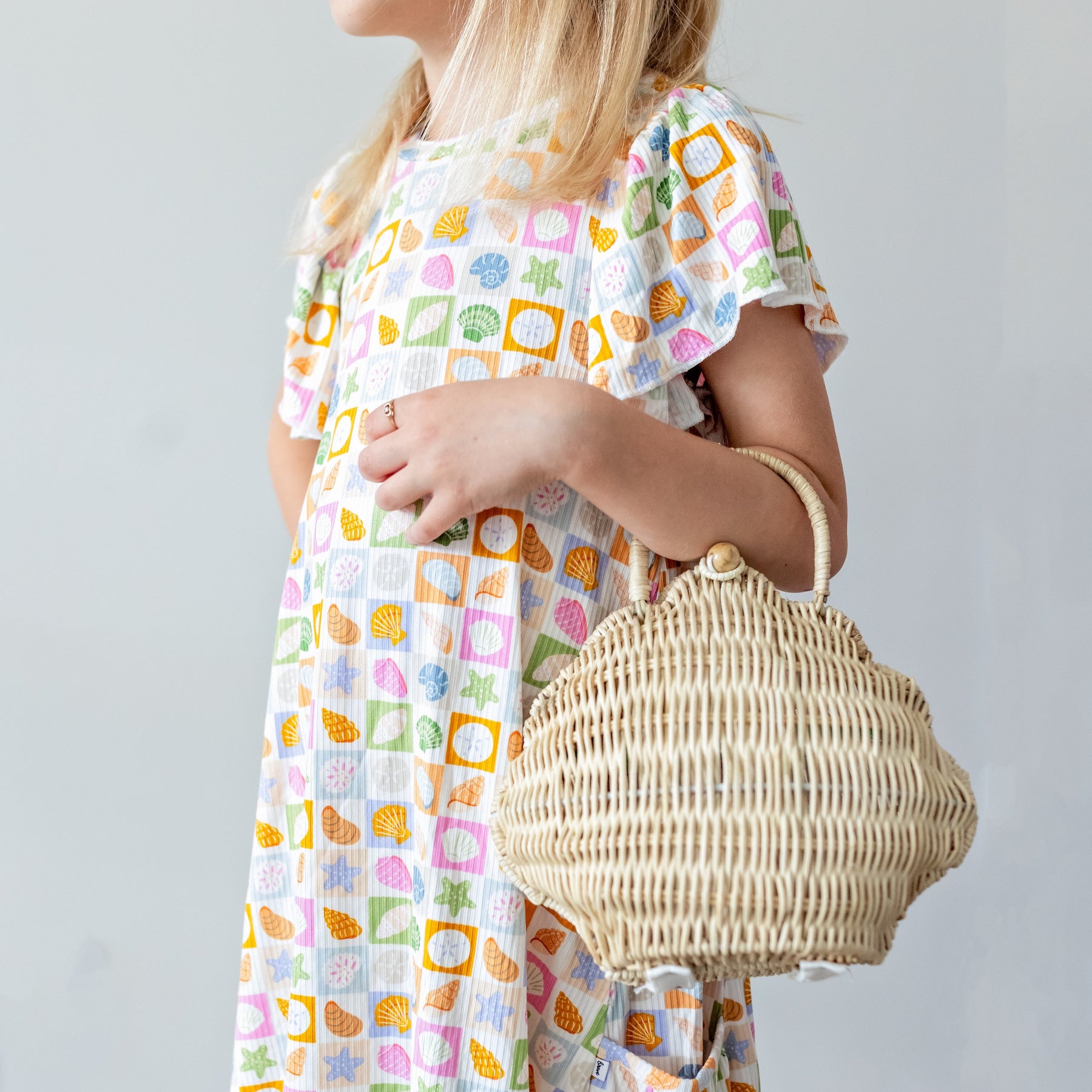 Checkered Seashells Small Ribbed Pocket Dress