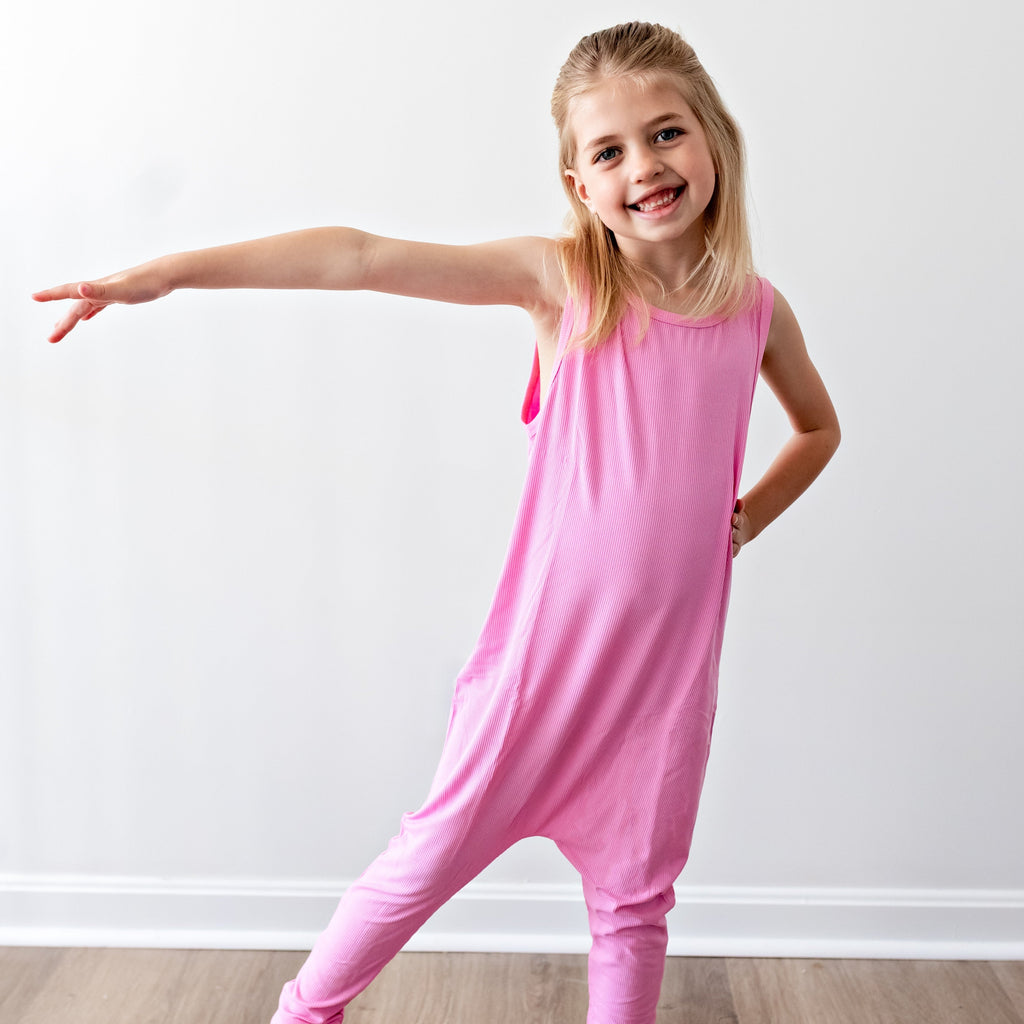 Bubblegum Pink Small Ribbed Harem Romper