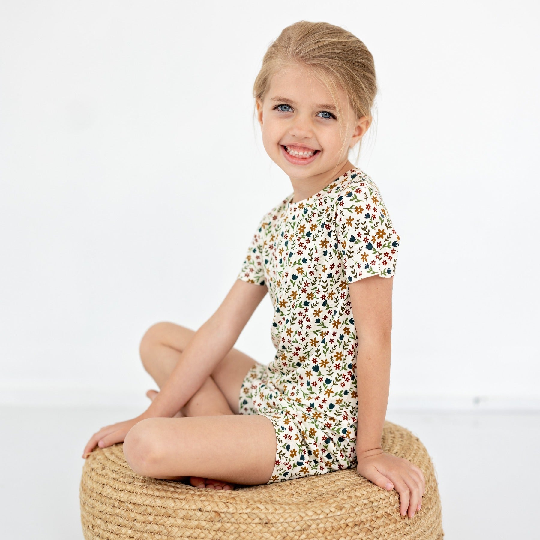 Cream Floral Shorts Two-Piece Set