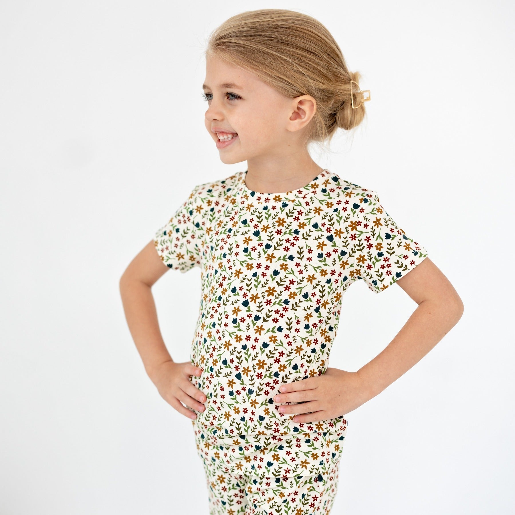 Cream Floral Shorts Two-Piece Set