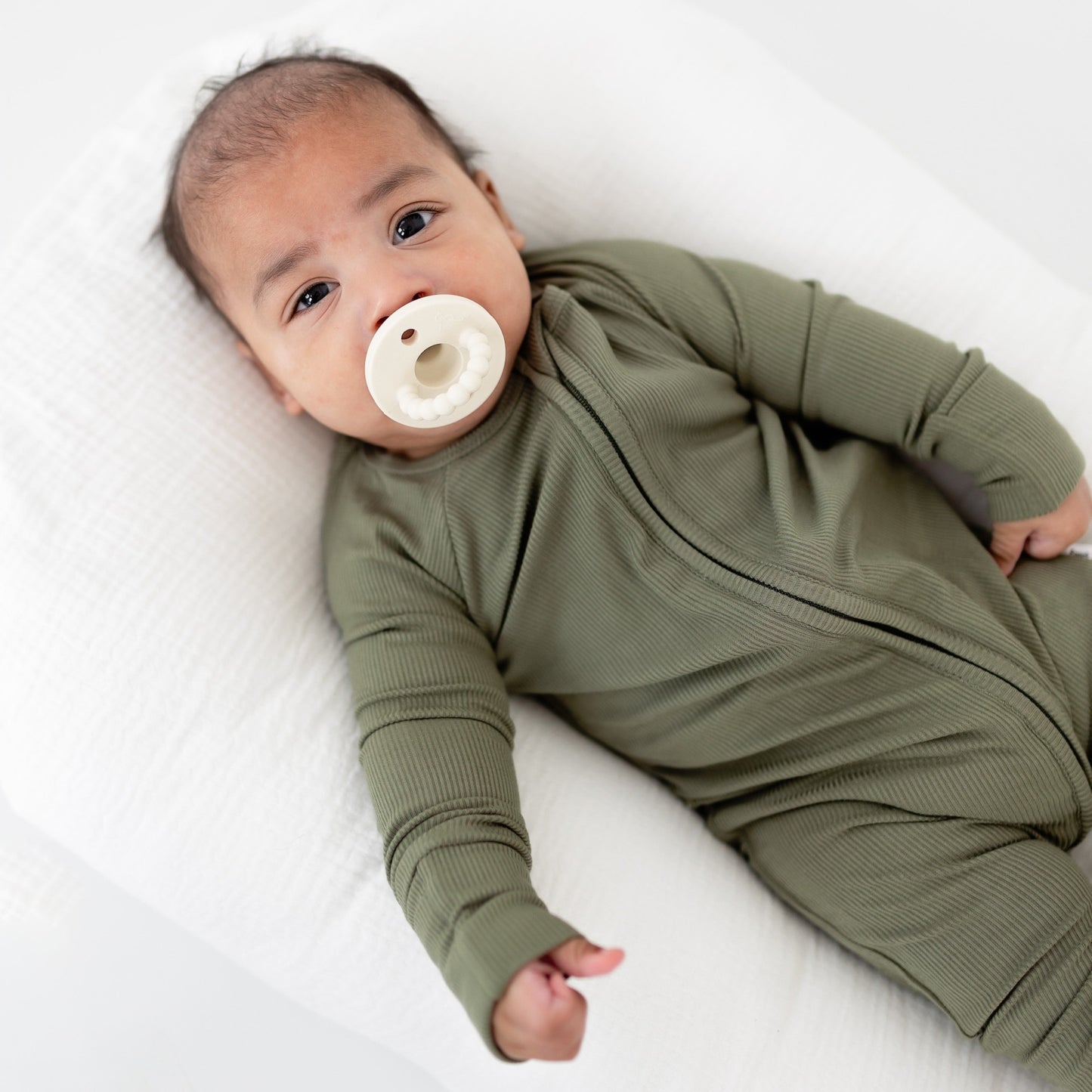 Olive Small Ribbed Zip Romper