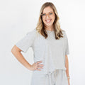 Heather Gray Small Ribbed Women's Short Sleeve Top