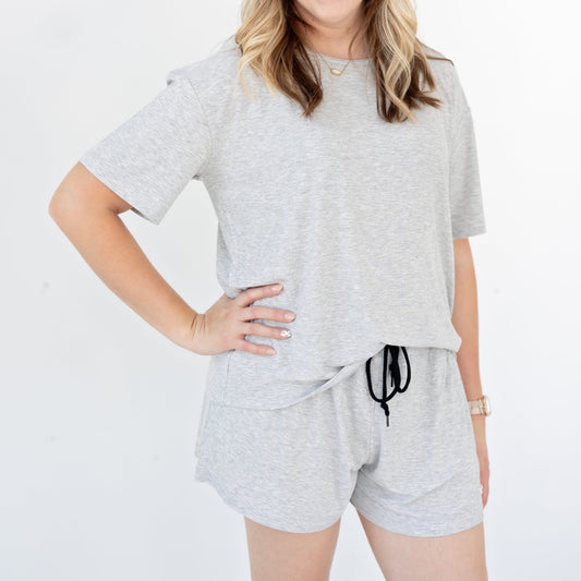 Heather Gray Small Ribbed Women's Shorts Set