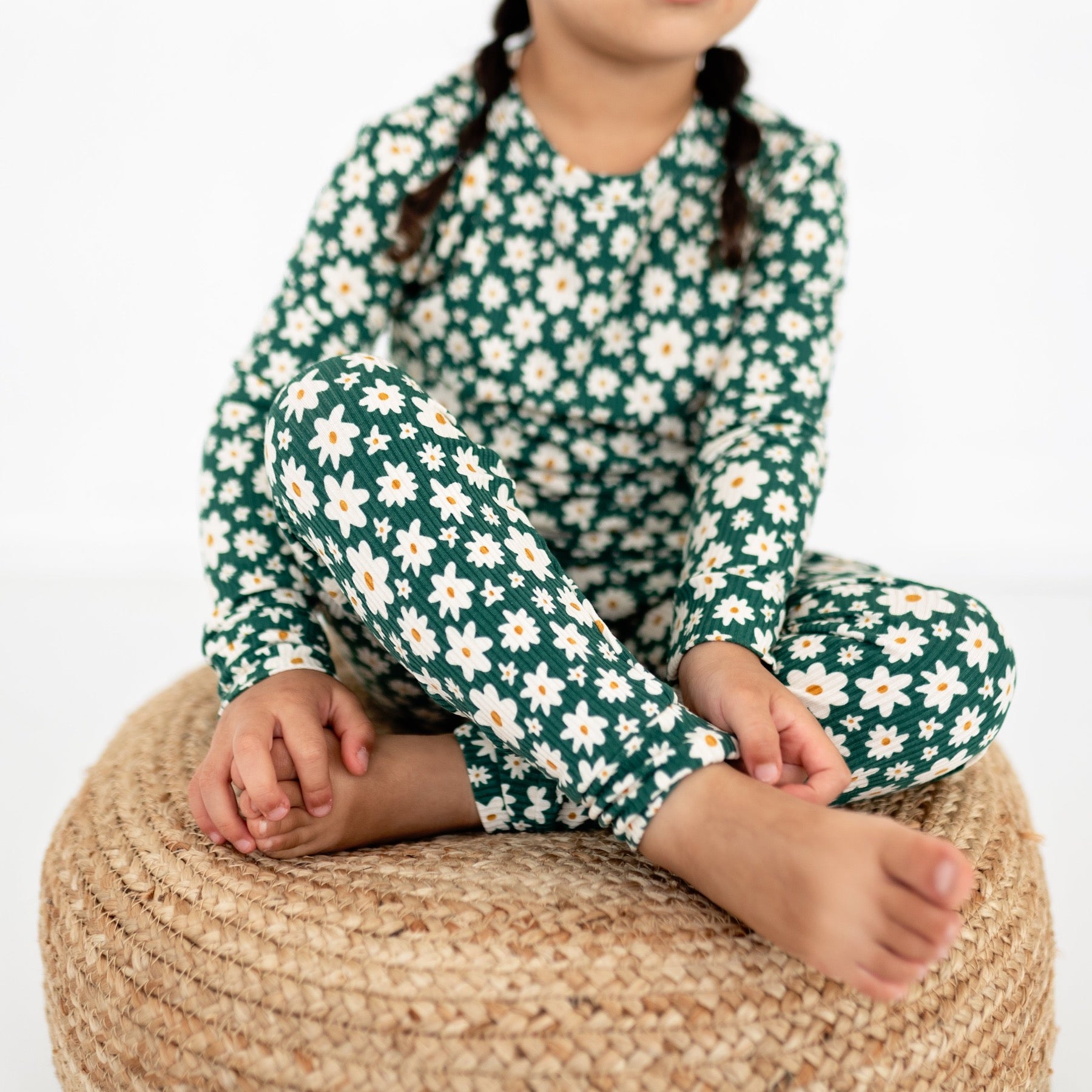 Green Floral Small Ribbed Two-Piece Set