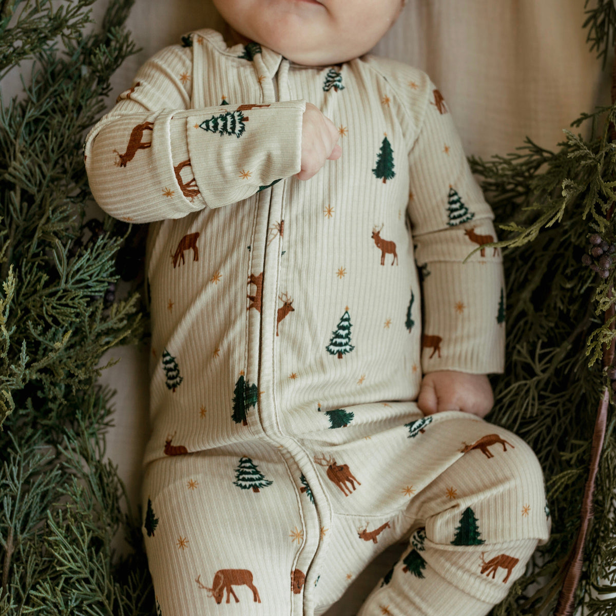 Reindeer Forest Small Ribbed Zip Romper