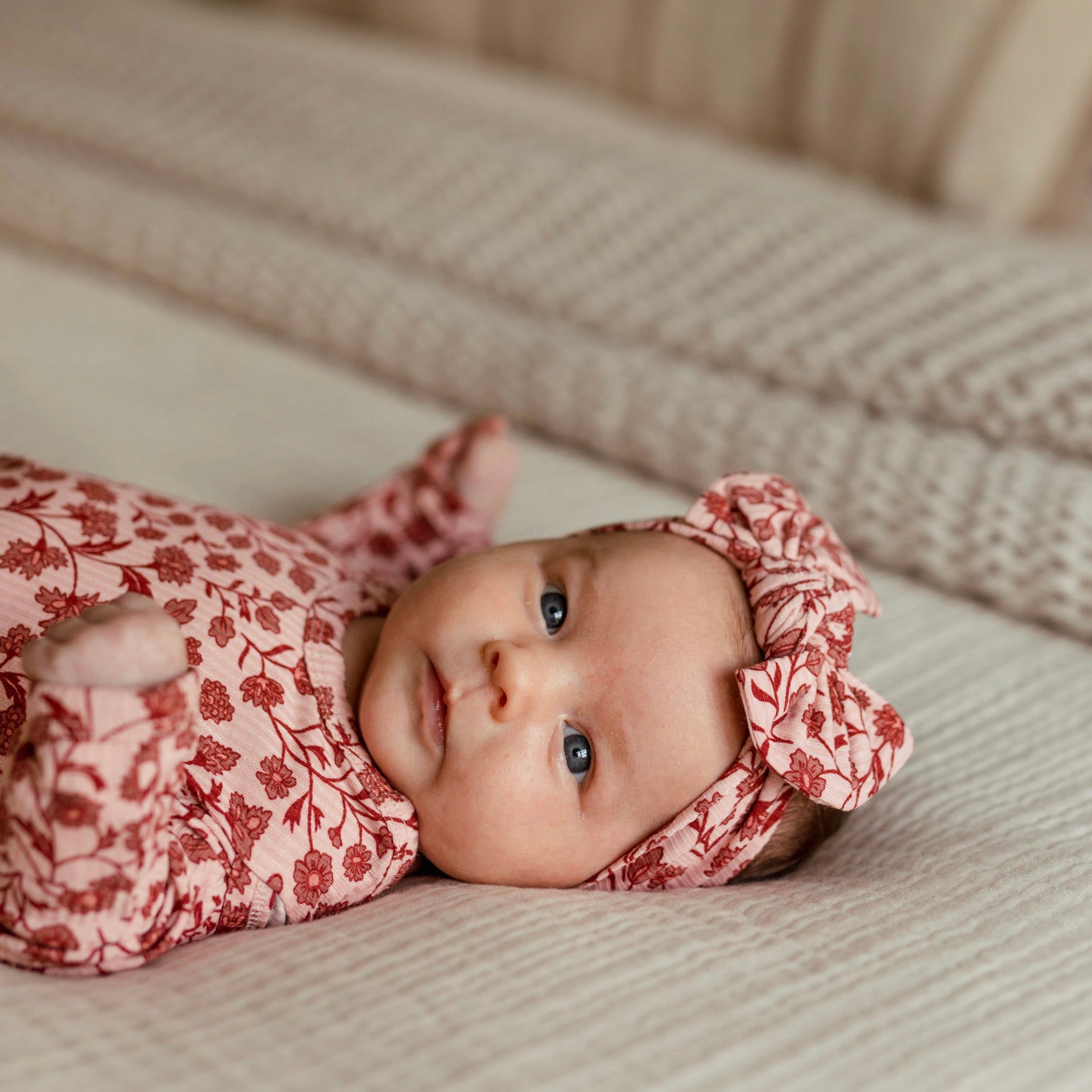 Mauve Floral Small Ribbed Bow
