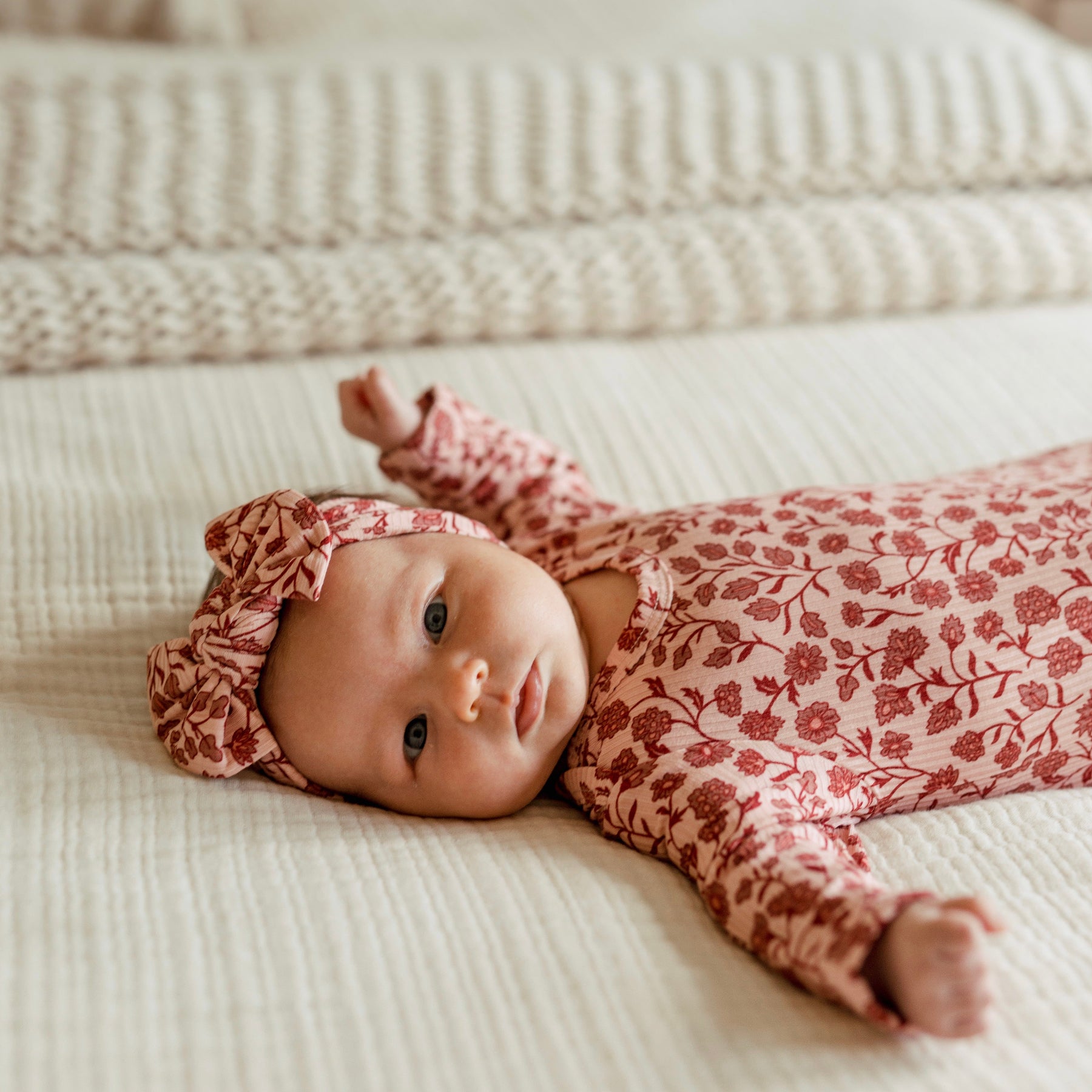 Mauve Floral Small Ribbed Bow