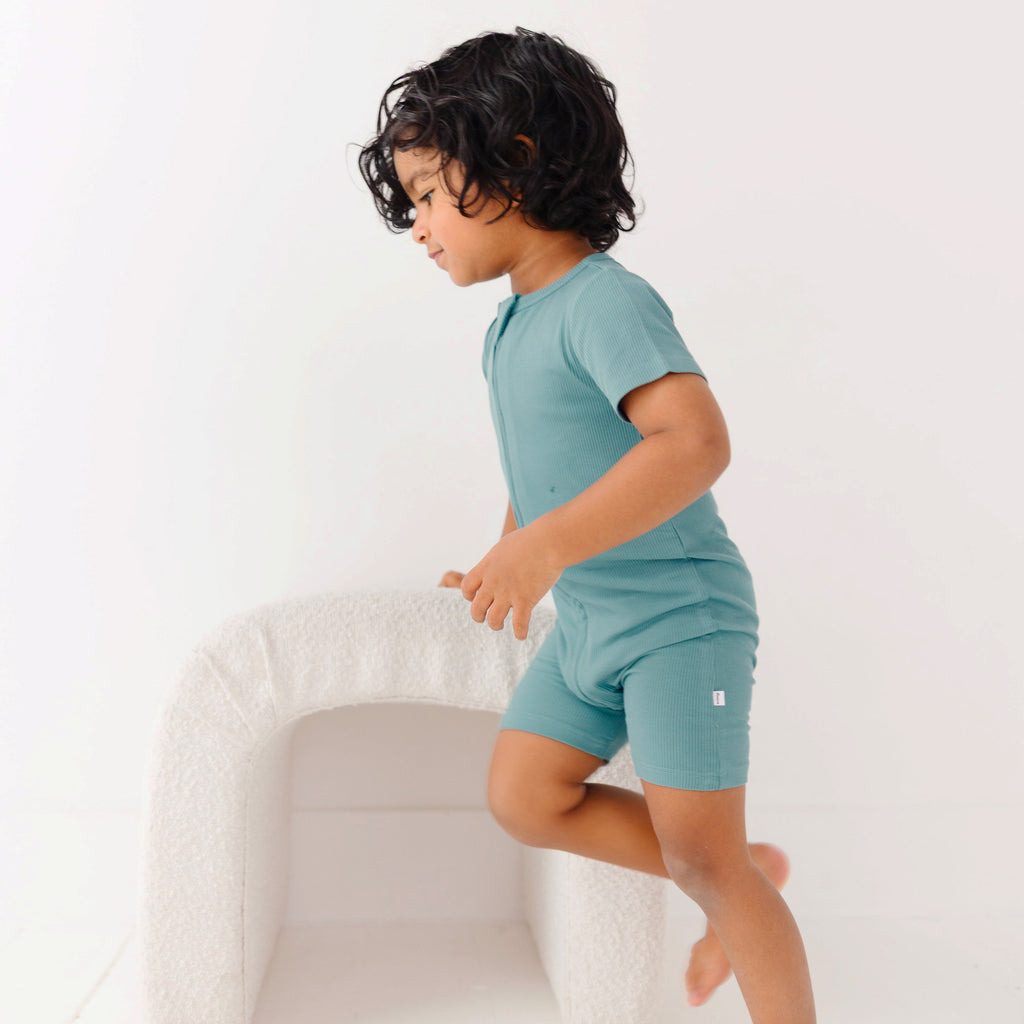 Glacier Blue Small Ribbed Summer Zip Romper