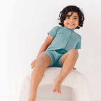 Glacier Blue Small Ribbed Summer Zip Romper