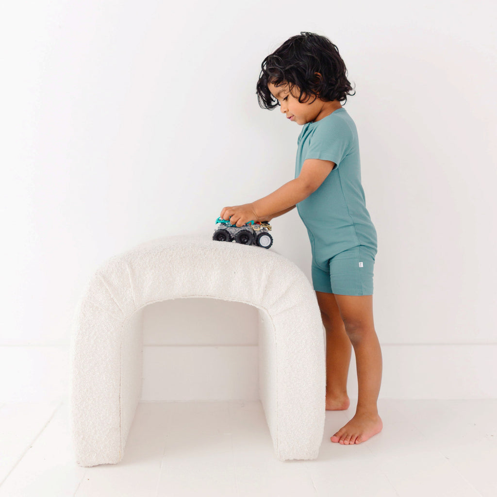 Glacier Blue Small Ribbed Summer Zip Romper