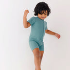 Glacier Blue Small Ribbed Summer Zip Romper