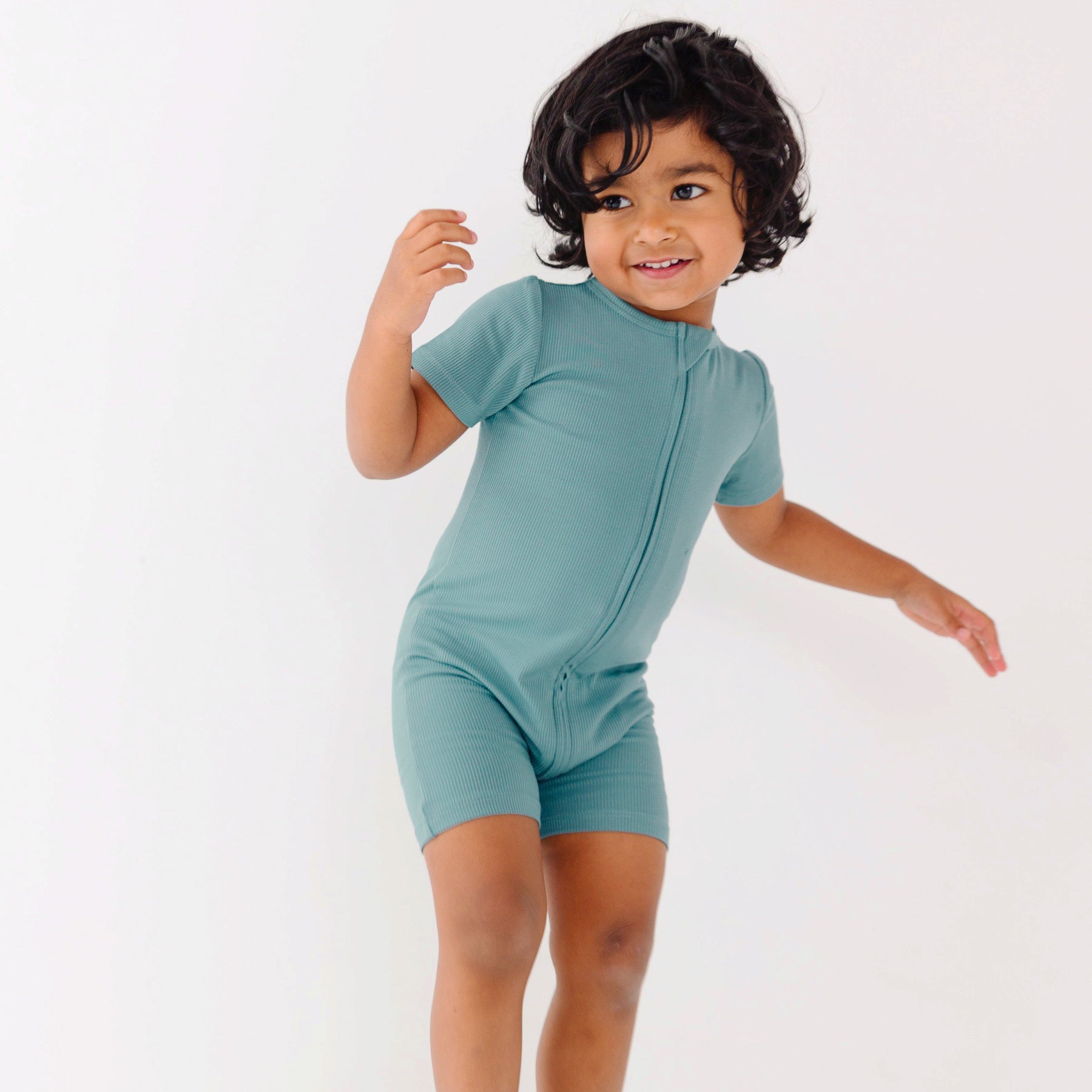Glacier Blue Small Ribbed Summer Zip Romper