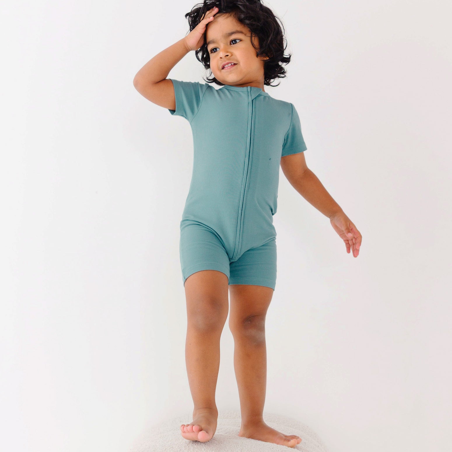 Glacier Blue Small Ribbed Summer Zip Romper