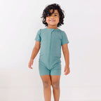 Glacier Blue Small Ribbed Summer Zip Romper