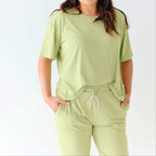 Tarragon Green Small Ribbed Women's Short Sleeve Top
