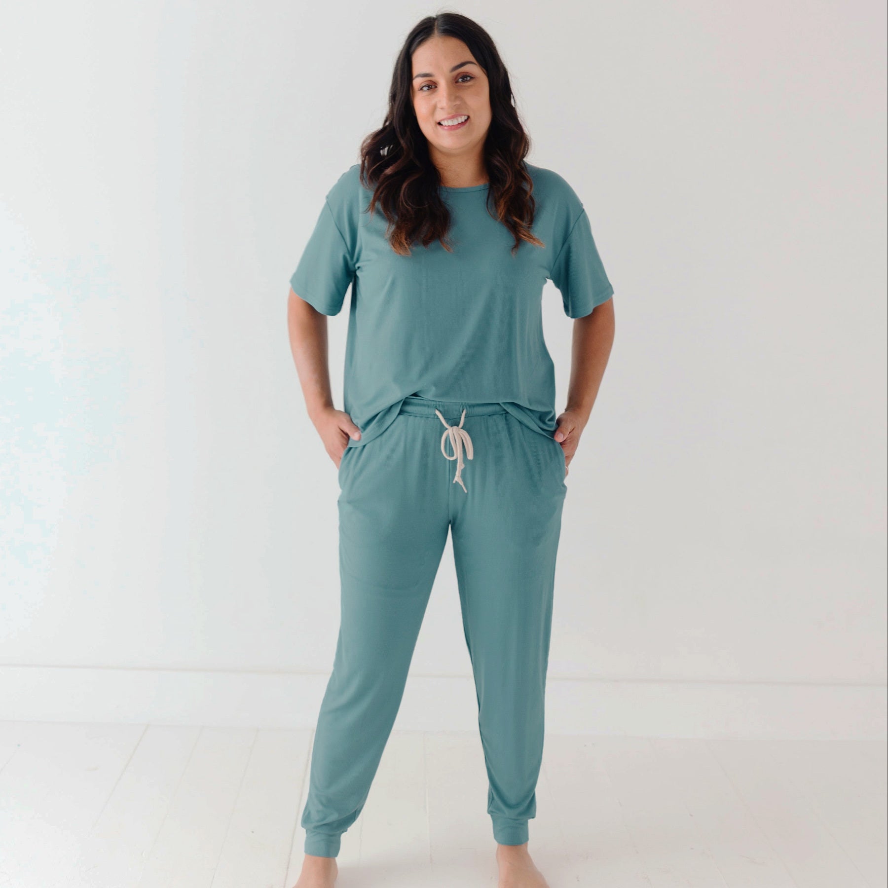 Glacier Blue Small Ribbed Women's Short Sleeve & Pants Matching Set