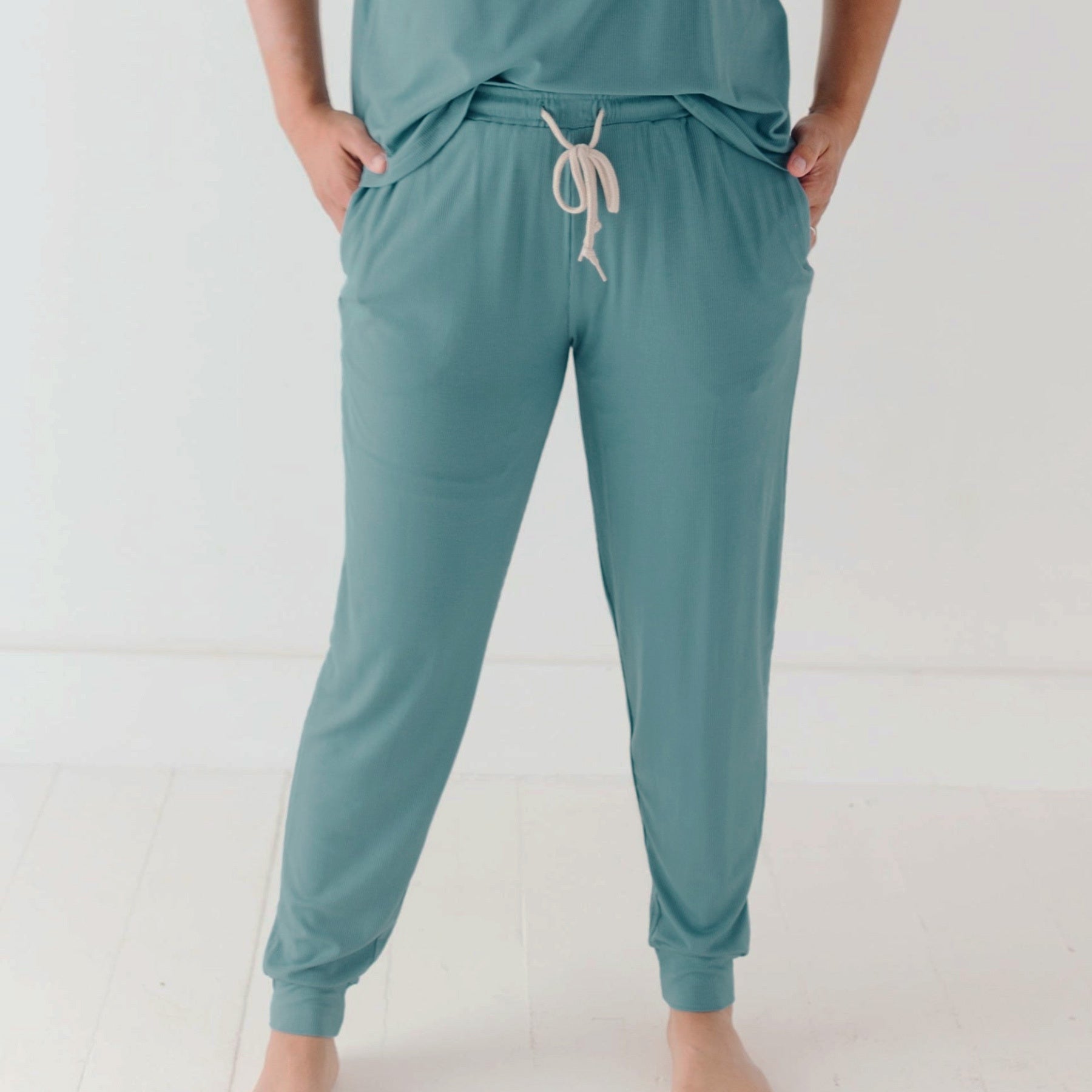 Glacier Blue Small Ribbed Women's Short Sleeve & Pants Matching Set