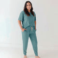 Glacier Blue Small Ribbed Women's Short Sleeve & Pants Matching Set