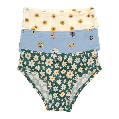 Sunflowers Ribbed, Dogs and Green Floral Underwear 3 Pack