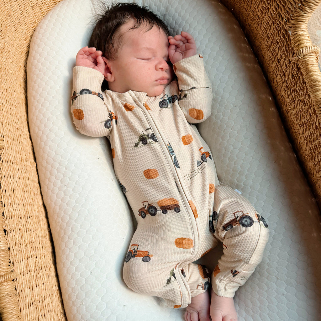 Tractors Small Ribbed Zip Romper