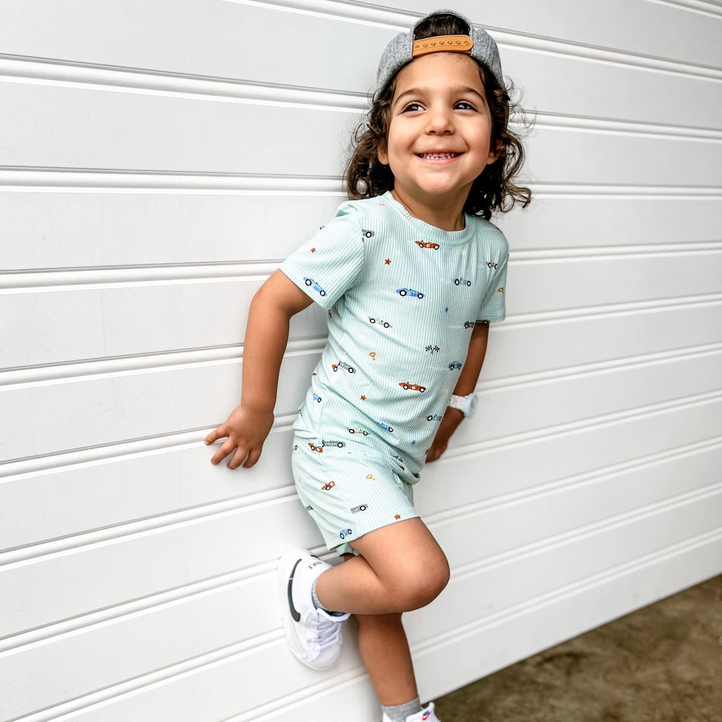 Race Cars Small Ribbed Shorts Two-Piece Set